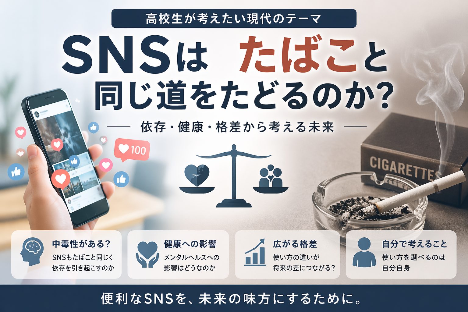 SNSはたばこと同じ道をたどるのか？高校生にも考えてほしい「依存」と「格差」の話